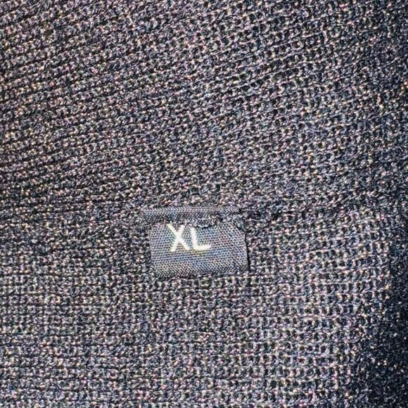 Doncaster Black Ruffle Front V-Neck Metallic Crochet Sleeve Sweater Size XL - Picture 5 of 5